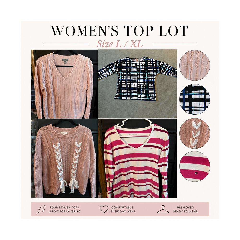 Lot Womens Top Size L and XL Sweater Long Sleeve Blouse Casual Comfort Career